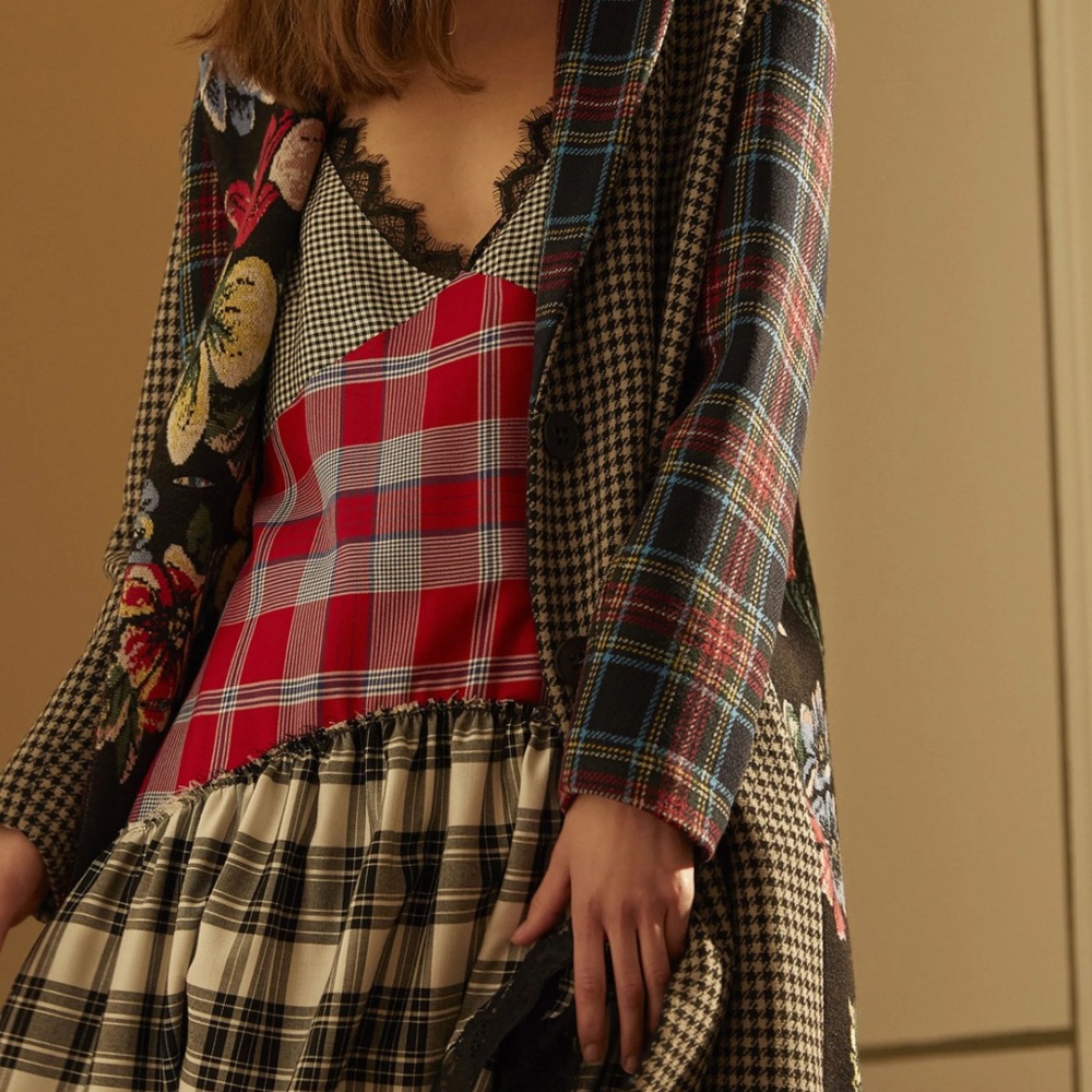 Semicouture Patchwork Dress with Lace Trim